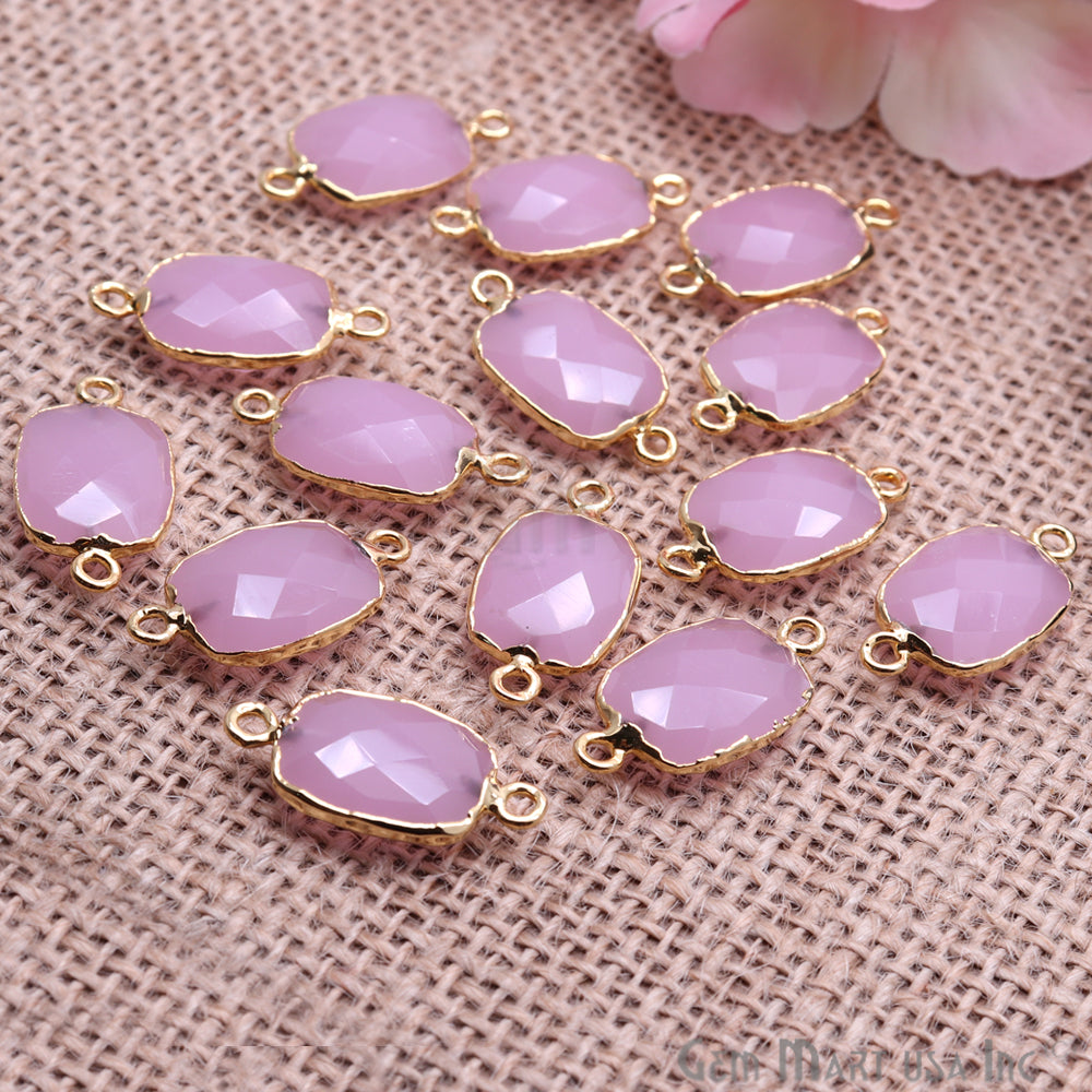 Rose Chalcedony 12x16mm Octagon Gold Electroplated Double Bail Gemstone Connector - GemMartUSA