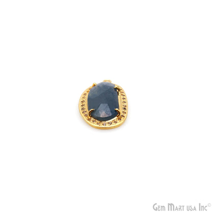 Sapphire & Pave Cubic Zirconia 34x18mm Single Bail Gold Vermeil Gemstone Connector