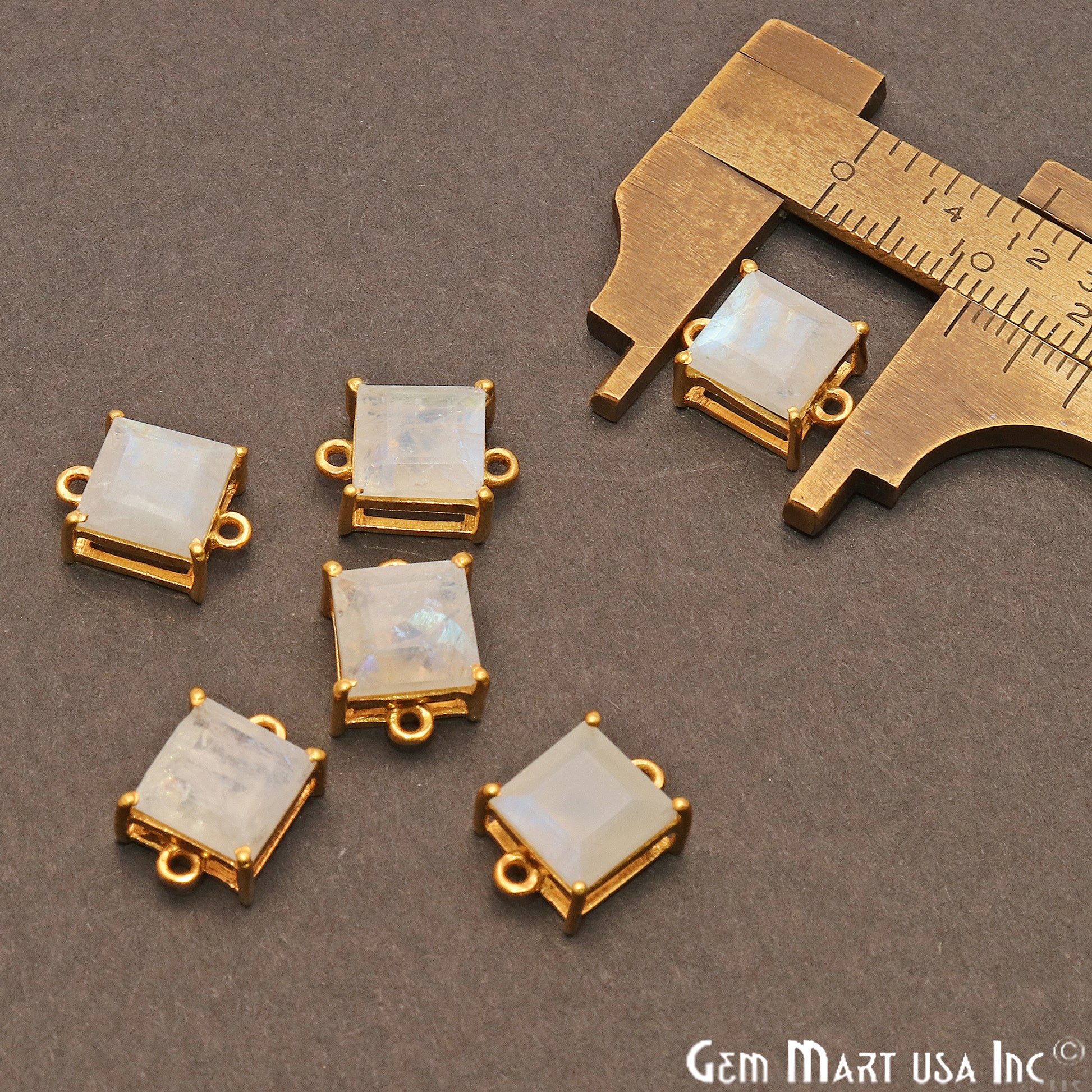 Rainbow Moonstone Prong Setting Gold Plated Flashy Gemstone Connector - GemMartUSA