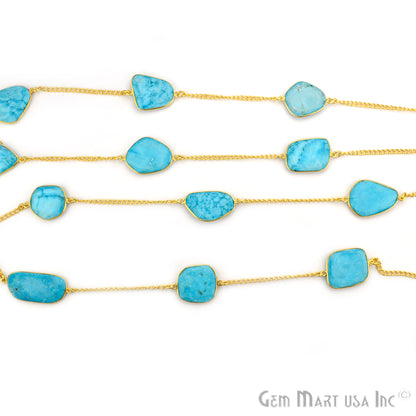 Turquoise 15mm Gold Plated Bezel Link Connector Chain - GemMartUSA (764203368495)