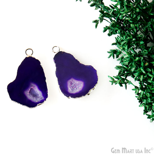 Geode Druzy 26x37mm Organic Silver Electroplated Single Bail Gemstone Earring Connector 1 Pair