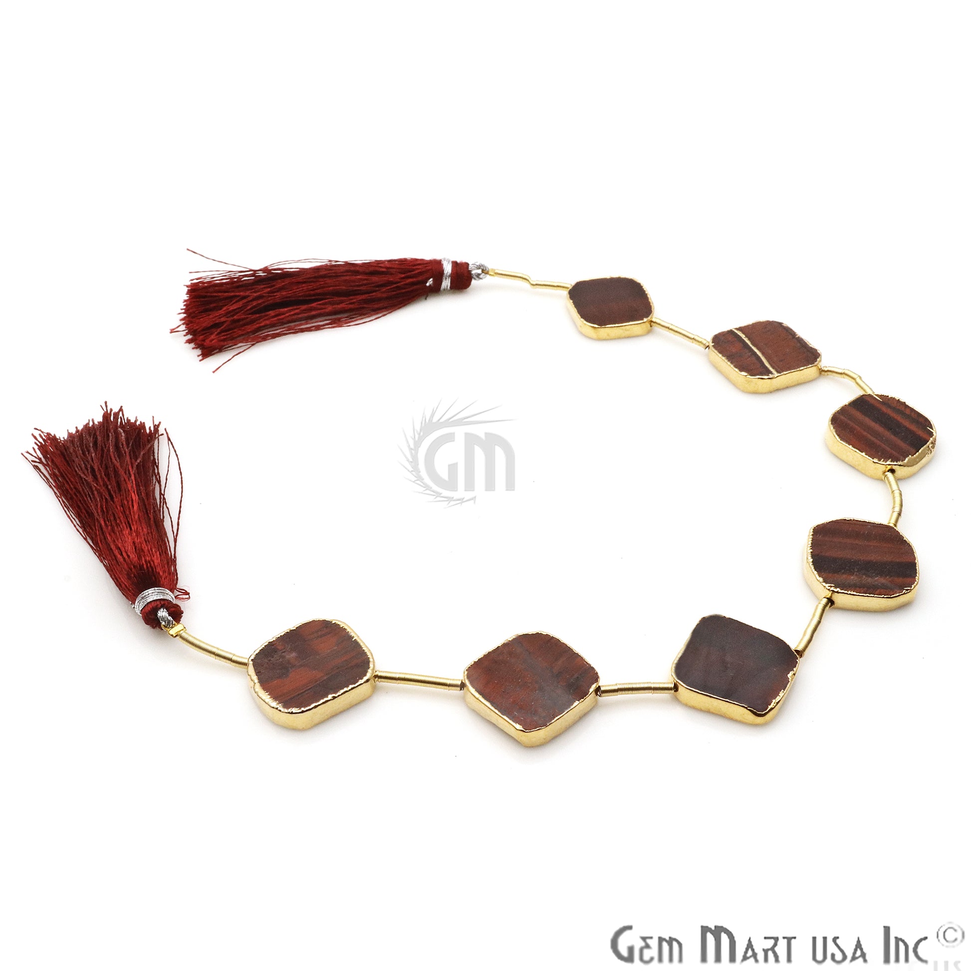 Red Tiger Eye Free Form 18x15mm Gold Edged Crafting Beads Gemstone Strands 9INCH - GemMartUSA