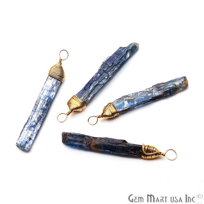 Kyanite Gold Wire Wrapped 37x5mm Jewelry Making Rough Shape Connector - GemmartUSA