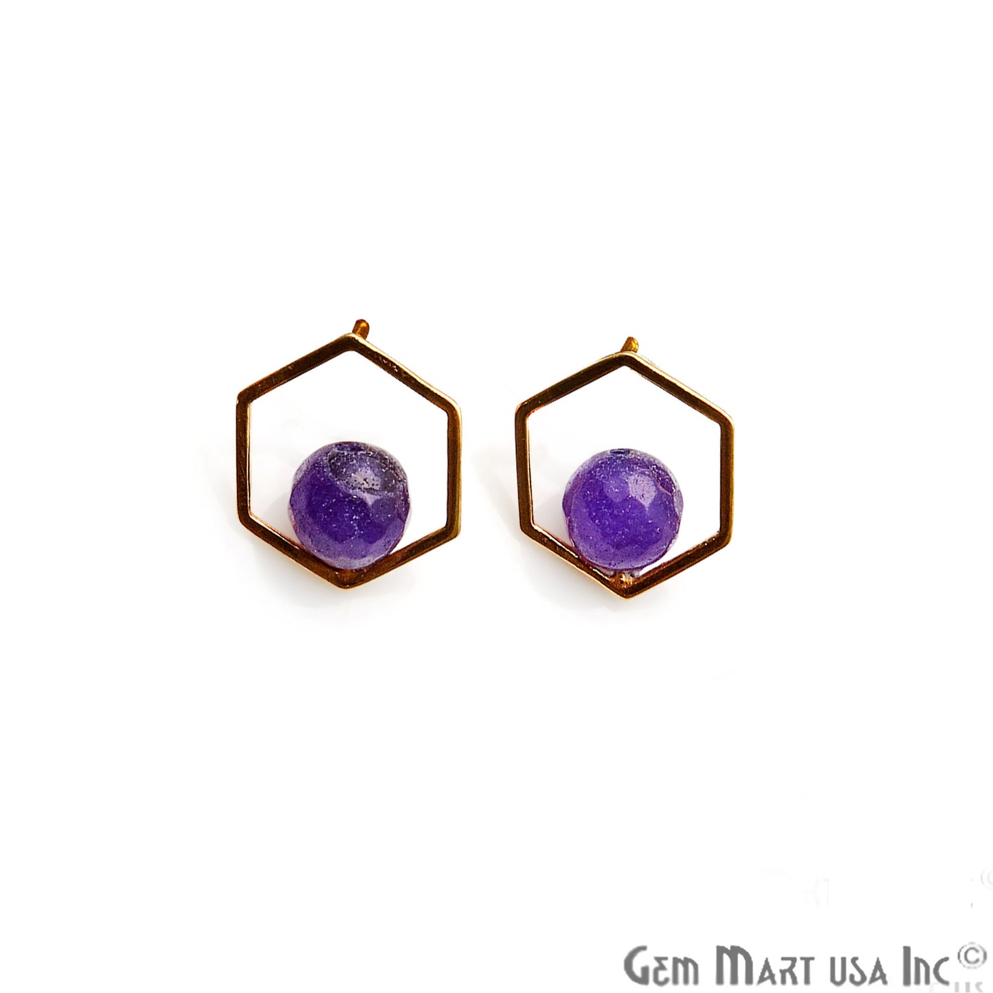 Amethyst Hexagon Shape Gold Finding 16x14mm Gold Plated Earring 1Pair - GemMartUSA