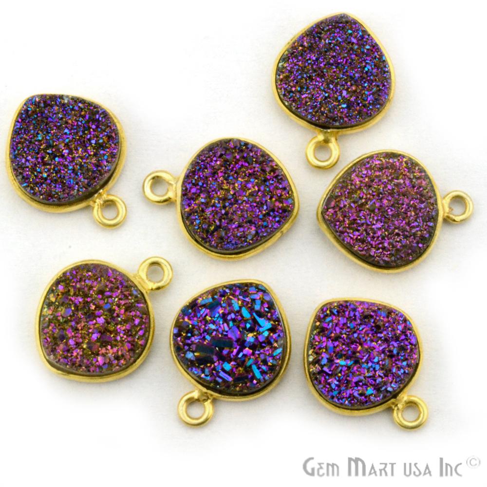 Natural Titanium Druzy 12mm Gold Single Bail Heart Bezel Connector