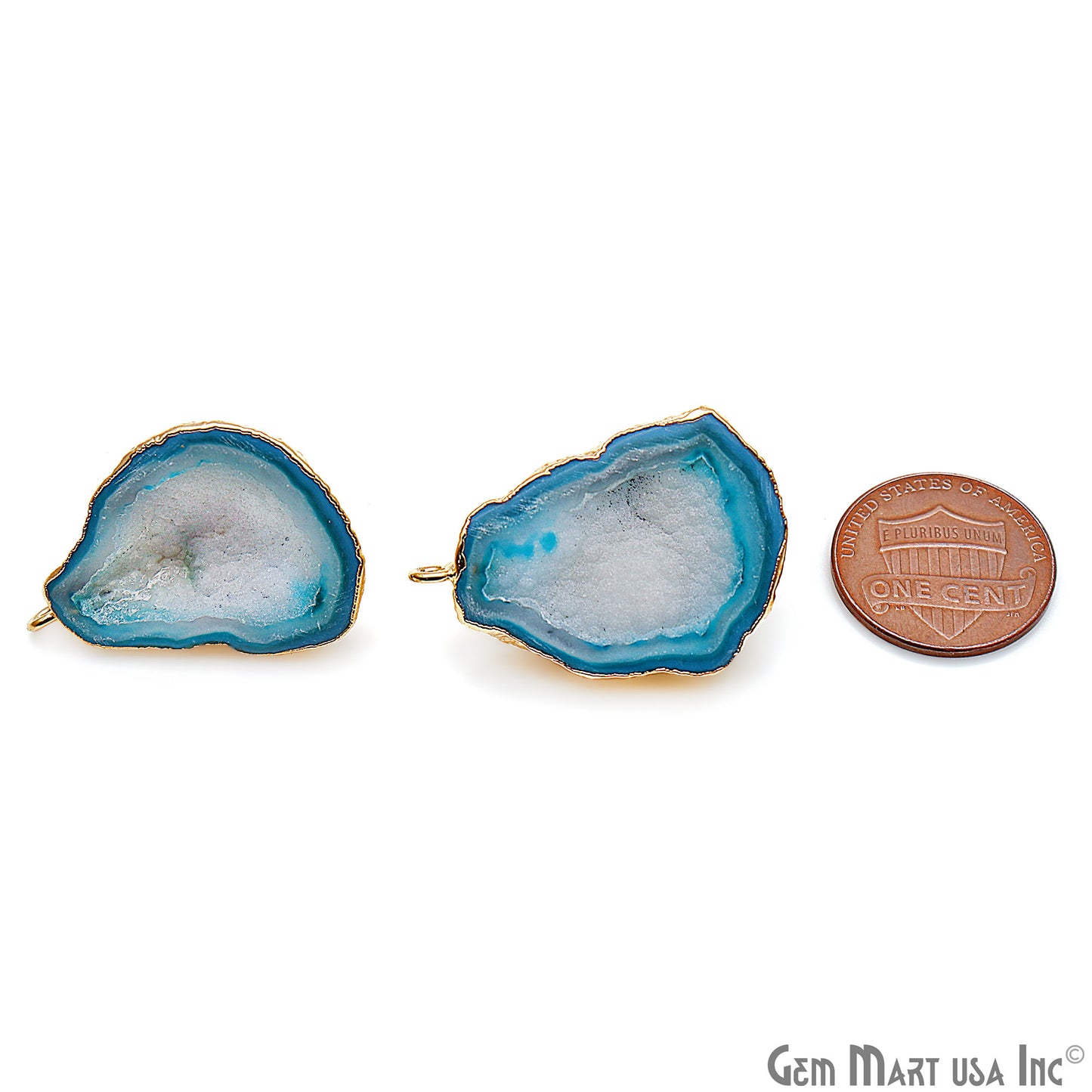 DIY Agate Slice Geode Druzy 23x33mm Gold Electroplated Loop Connector Studs Earrings - GemMartUSA