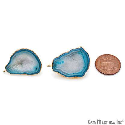 DIY Agate Slice Geode Druzy 23x33mm Gold Electroplated Loop Connector Studs Earrings - GemMartUSA