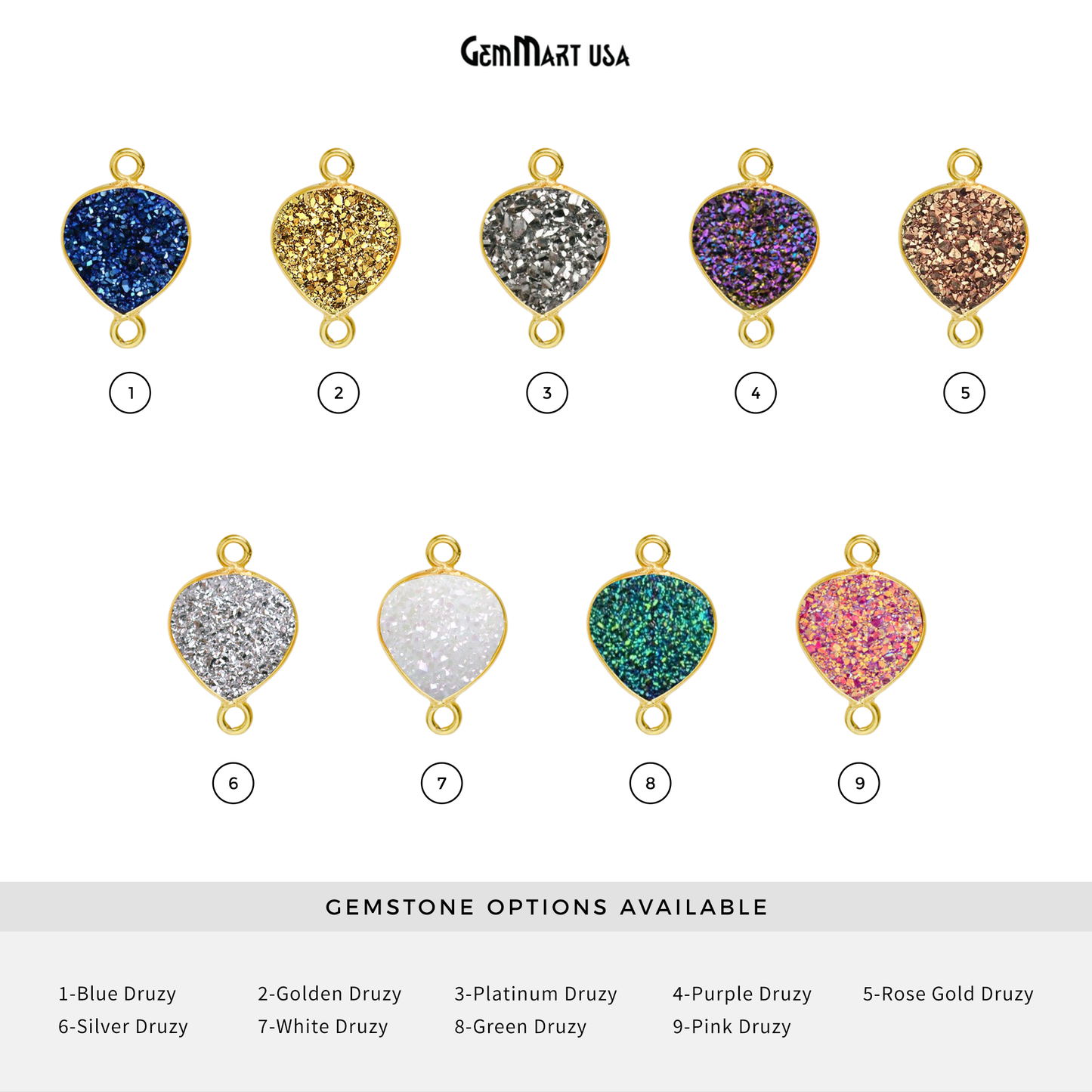 Natural Titanium Druzy 10mm Gold Double Bail Heart Bezel Connector