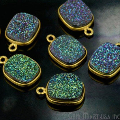 Titanium Druzy 8x10mm Octagon Single Bail Gold Bezel Gemstone Connector