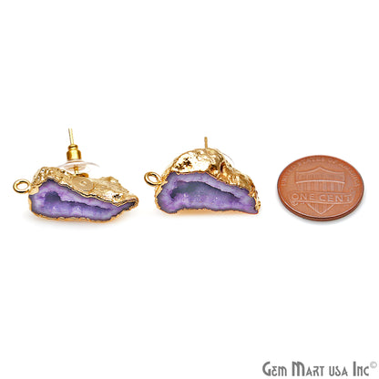 DIY Agate Slice Geode Druzy 28x19mm Gold Electroplated Loop Connector Studs Earrings - GemMartUSA