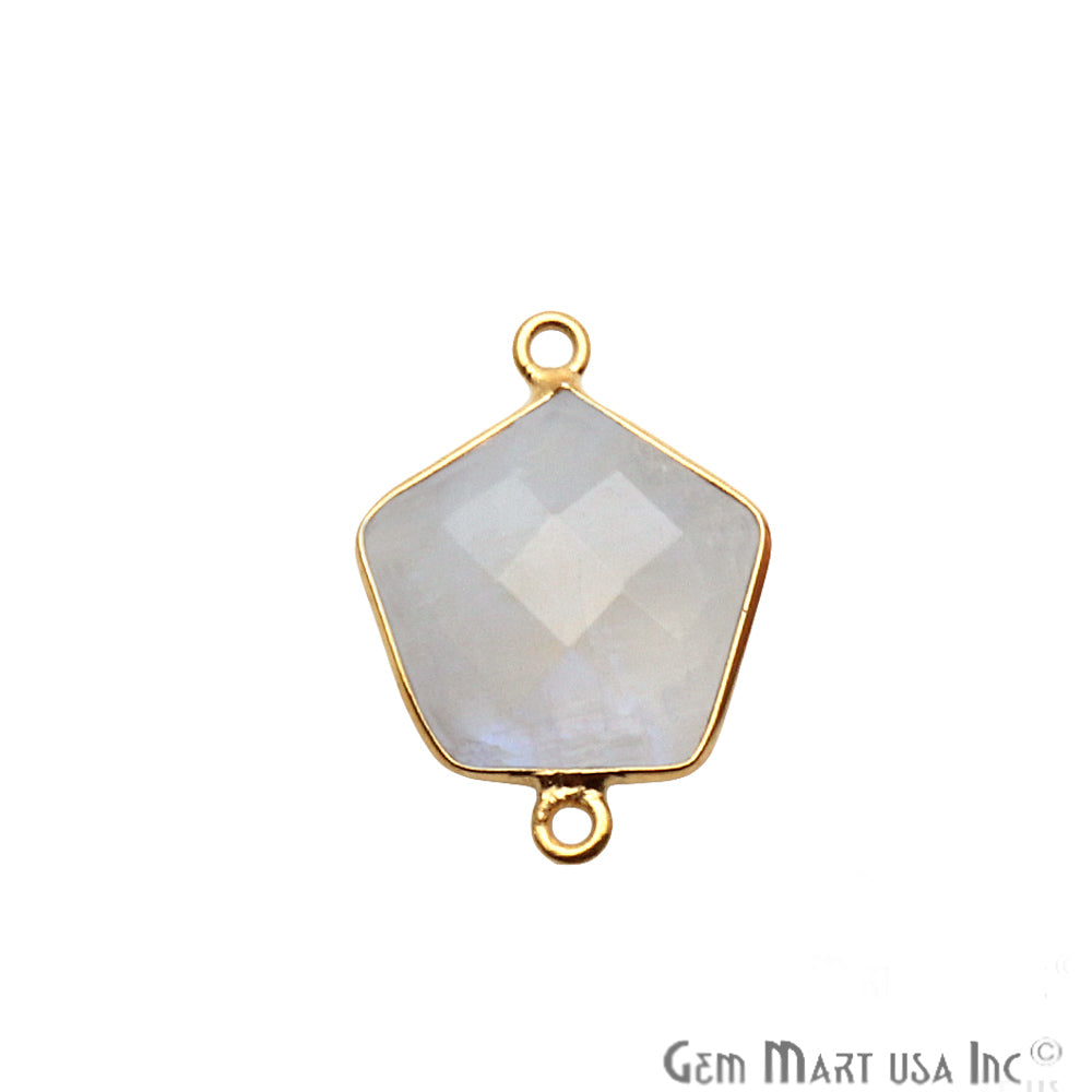 Rainbow Moonstone Pentagon Gold Plated Double Bail 21x15mm Gemstone Connector - GemMartUSA