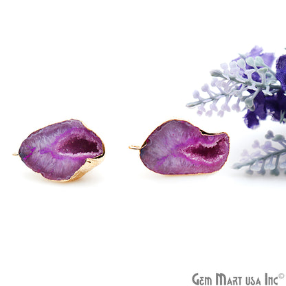 DIY Agate Slice Geode Druzy 18x26mm Gold Electroplated Loop Connector Studs Earrings - GemMartUSA