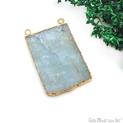 Aquamarine Free Form shape 54x35mm Gold Electroplated Gemstone Cat Bail Connector