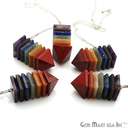 DIY, 7 Chakra Pendant, Healing Crystal, Silver Chain, 42x15mm, Chakra Pendant, Terminated Pendant - GemMartUSA