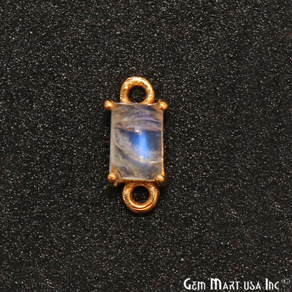 Rainbow Moonstone Cabochon Rectangle Prong Gold Plated Bail Connector - GemMartUSA