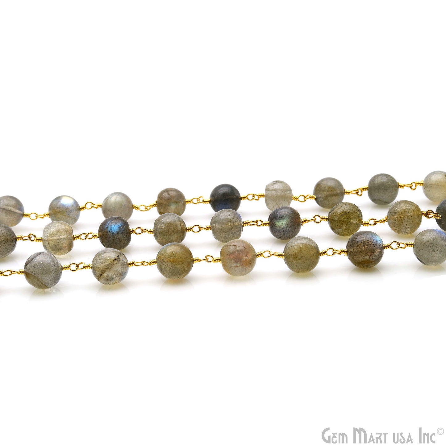 Labradorite Cabochon 8-9mm Gold Wire Wrapped Rosary Chain