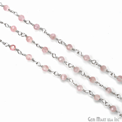 Pink Monalisa Faceted Beads 3-3.5mm Silver Wire Wrapped Rosary Chain