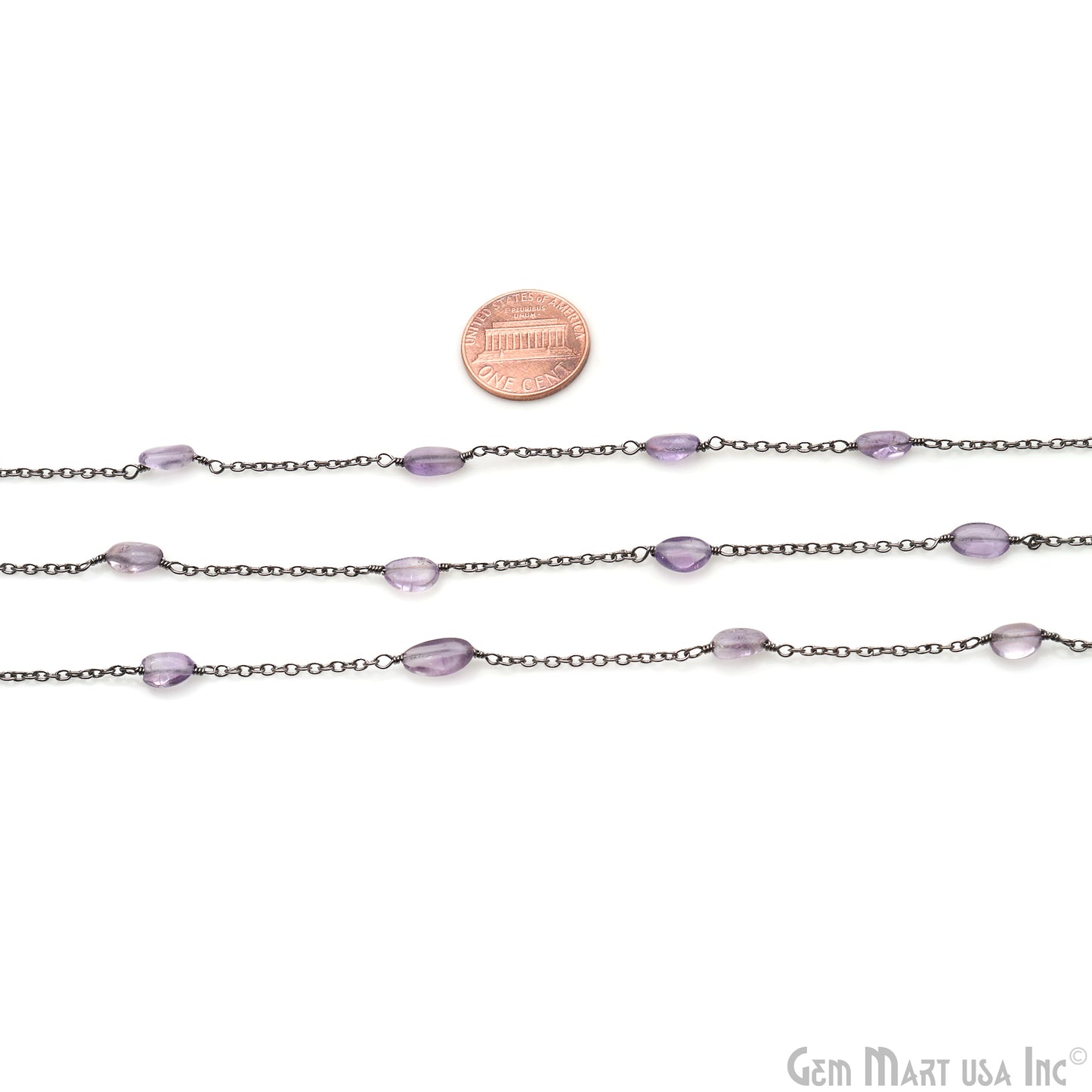 Amethyst Tumble Beads 10x6mm Oxidized Wire Wrapped Rosary Chain