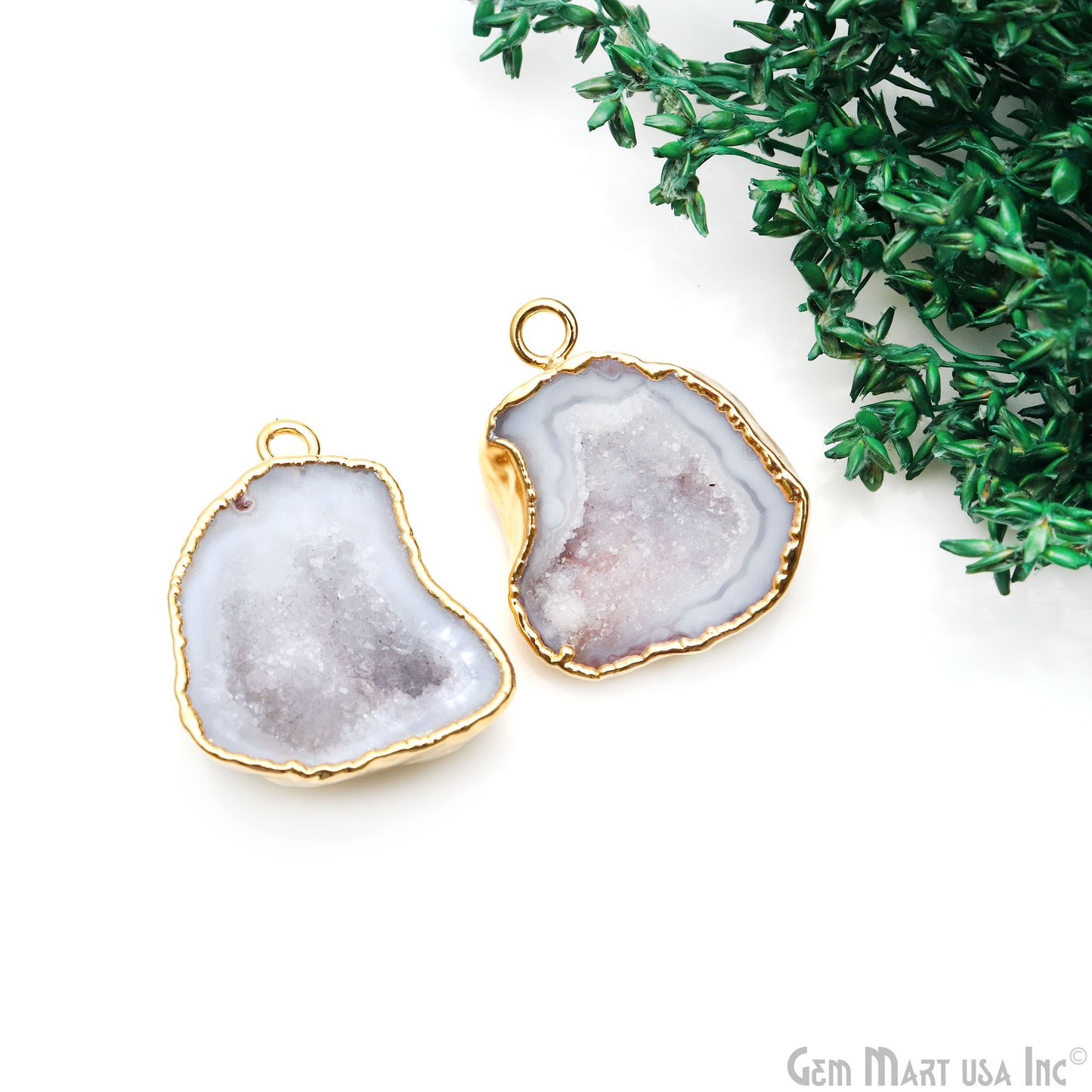 Geode Druzy 30x23mm Organic Gold Electroplated Single Bail Gemstone Earring Connector 1 Pair