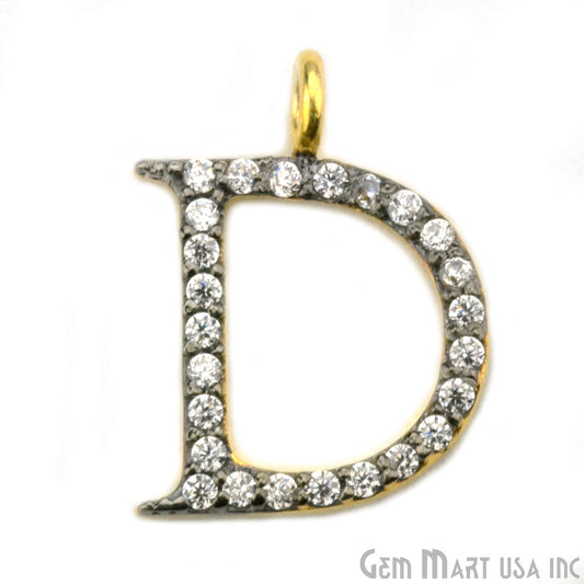 D' Alphabet Charm CZ Pave Gold Vermeil Charm for Bracelet & Pendants - GemmartUSA