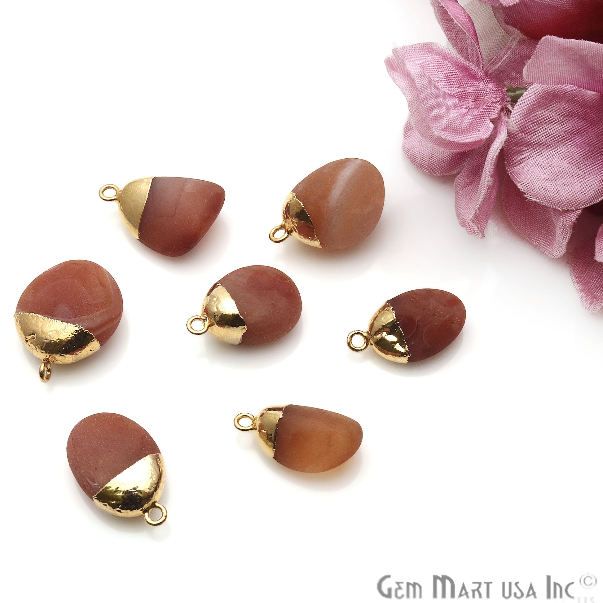 Carnelian Matte Beads 23x15mm Single Bail Gold Electroplated Gemstone Connector - GemMartUSA