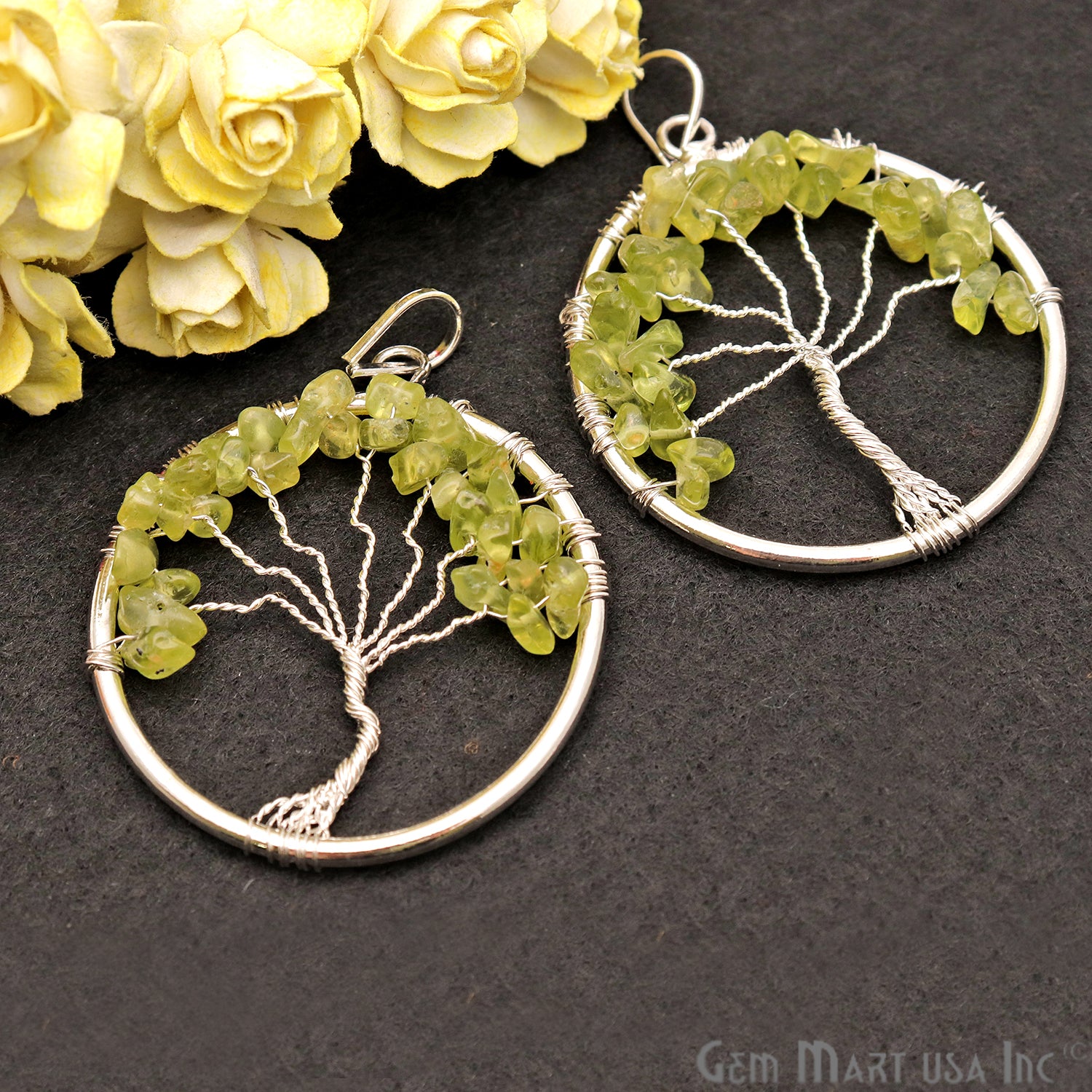 Tree of Life Peridot Silver Wire Wrapped 44x39mm Gemstone Healing Pendant - GemMartUSA