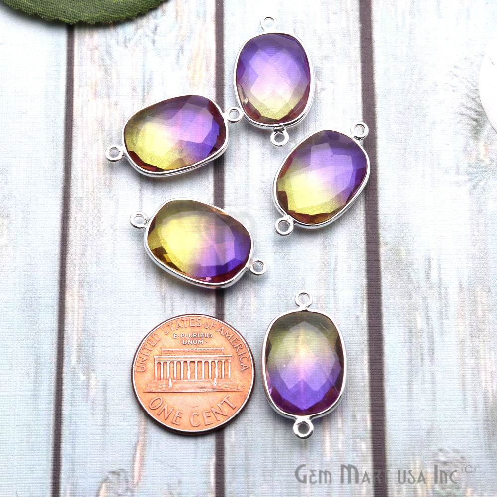Aura Quartz 12x16mm Octagon Shape Doublet Quartz Gemstone Connector (Pick Your Color, Plating, Bail) - GemMartUSA