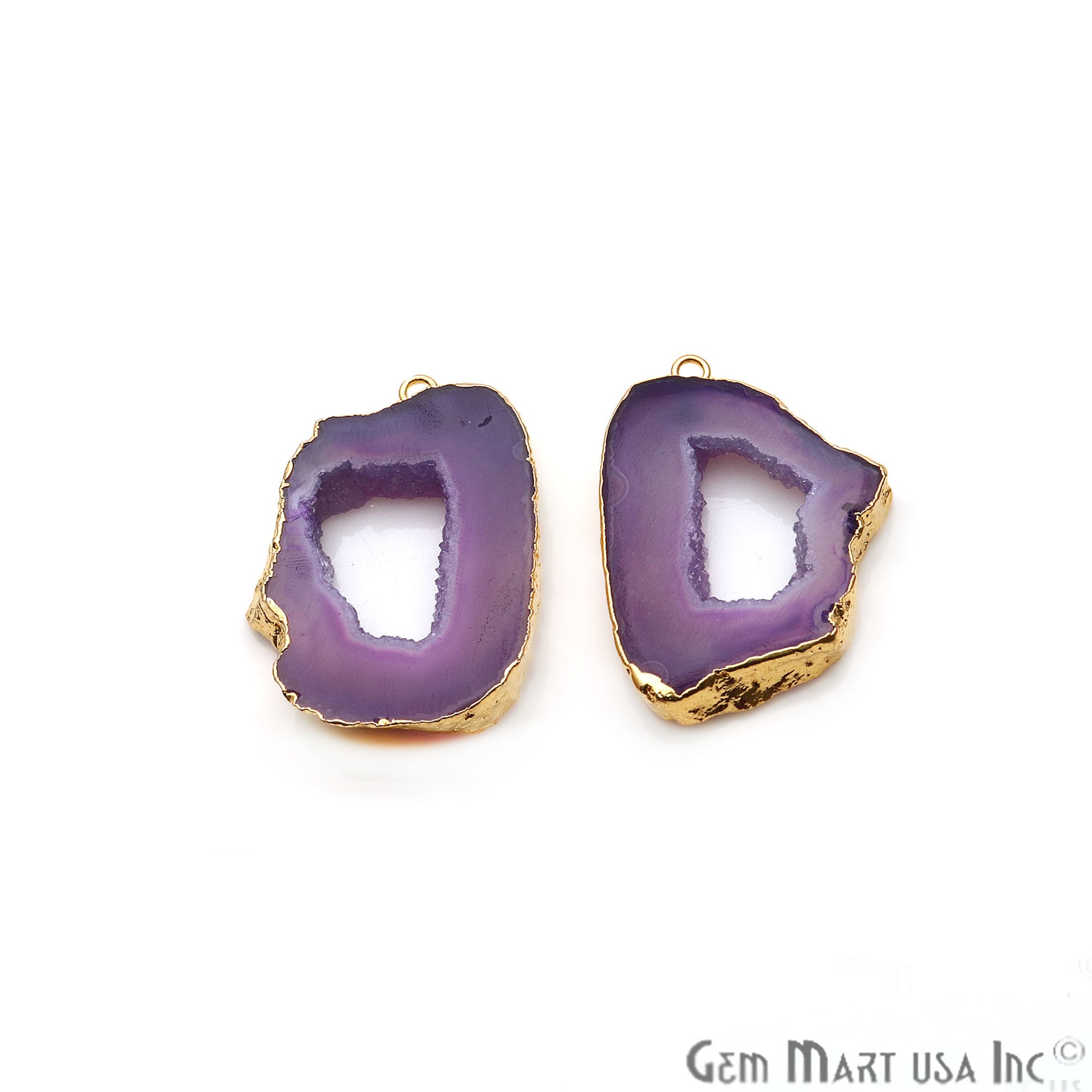 Agate Slice 33x23mm Organic Gold Electroplated Gemstone Earring Connector 1 Pair - GemMartUSA