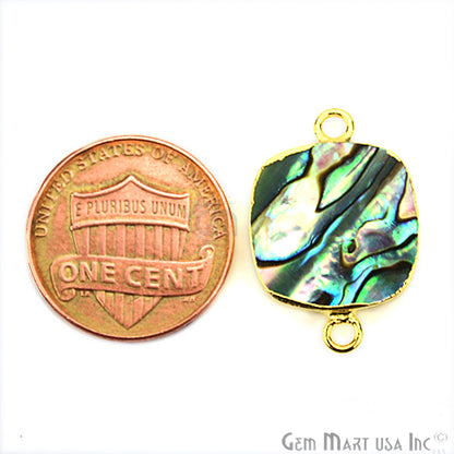 Abalone Shell 14mm Cushion Shape Gold Electroplated Gemstone Connector - GemMartUSA