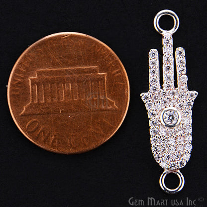 Cubic Zircon Pave 'Hamsa' Sterling Silver Charm For Bracelet & Pendants - GemMartUSA