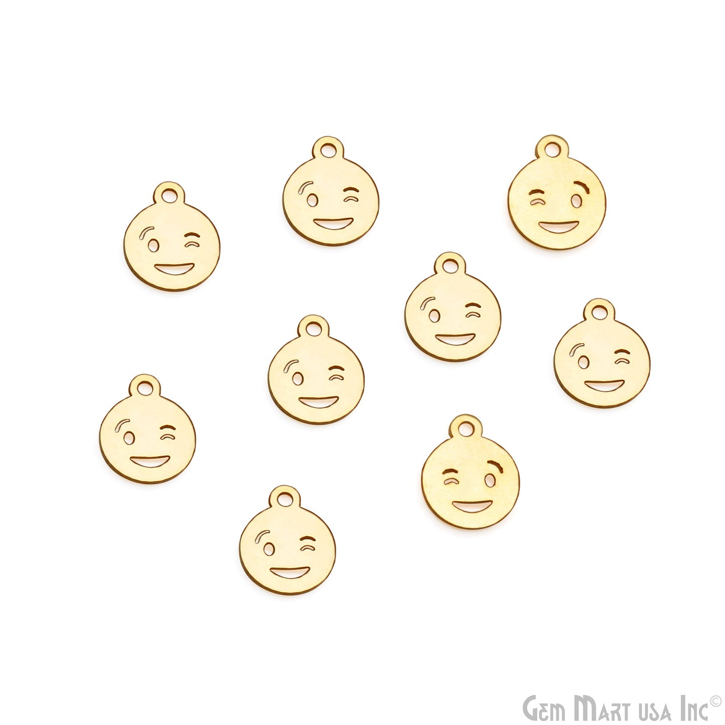 Emoji Shape Laser Finding Gold Plated 14.8x12mm Charm For Bracelets & Pendants