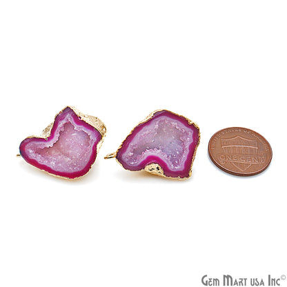 DIY Agate Slice Geode Druzy 20x26mm Gold Electroplated Loop Connector Studs Earrings - GemMartUSA