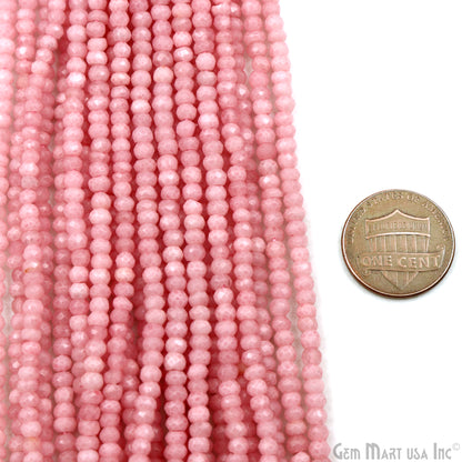 Pink Chalcedony Rondelle Beads, 12.5 Inch Gemstone Strands, Drilled Strung Nugget Beads, Faceted Round, 3-4mm