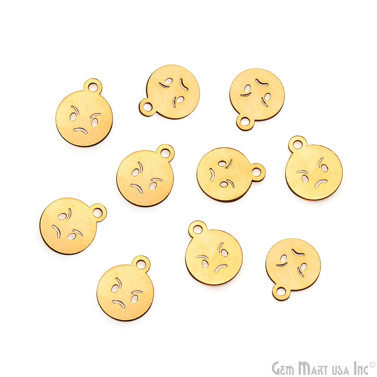 Emoji Shape Laser Finding Gold Plated 14.9x12mm Charm For Bracelets & Pendants