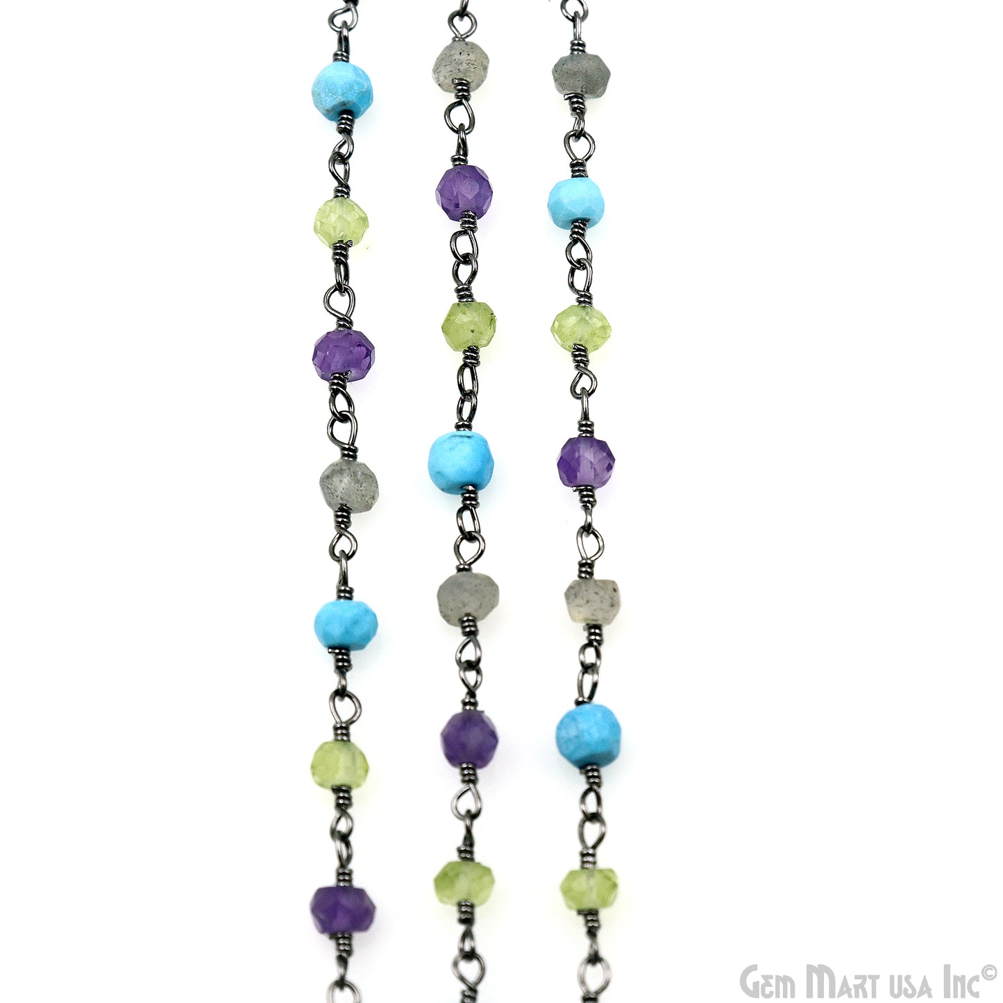 Multistone 3-3.5mm Oxidized Beaded Wire Wrapped Rosary Chain