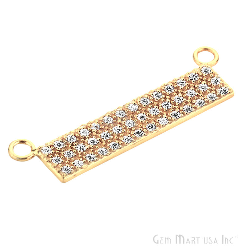 Cubic Zircon Pave 'Bar' Gold Vermeil Charm For Bracelet & Pendants - GemMartUSA