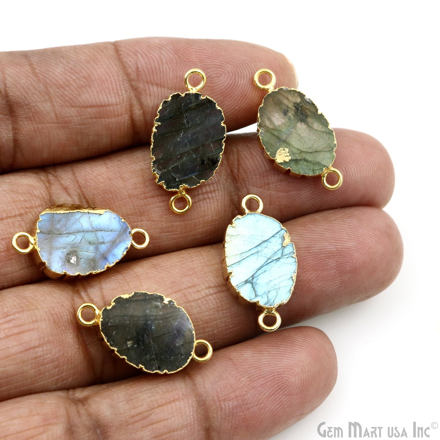 Labradorite 23x12mm Organic Shape Gold Electroplated Double Bail Gemstone Connector