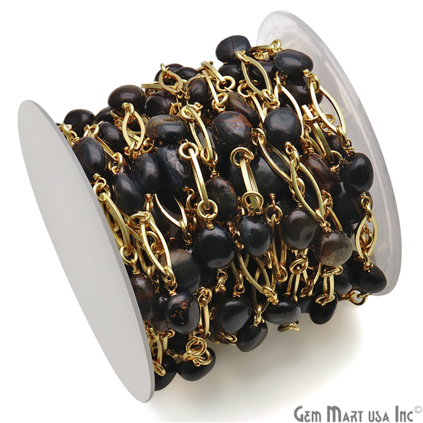 Blood Stone With Gold Plated Marquise Finding Rosary Chain - GemMartUSA