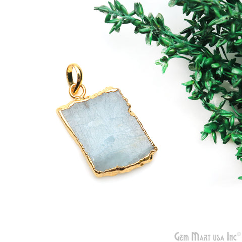 Aquamarine Free Form shape 29x18mm Gold Electroplated Gemstone Single Bail Pendant