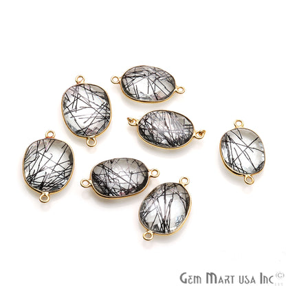 Rutilated Free Form Shape 20x15mm Gold Plated Gemstone Connector - GemmartUSA
