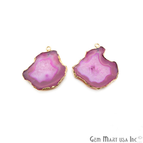 Agate Slice 35x32mm Organic Gold Electroplated Gemstone Earring Connector 1 Pair - GemMartUSA