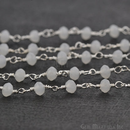 White Chalcedony Silver Plated Beaded Wire Wrapped Rosary Chain (763982839855)