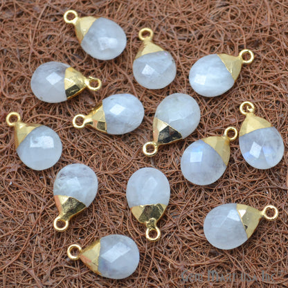 Rainbow Moonstone 14x10mm Pears Gold Electroplated Single Bail Gemstone Connector - GemMartUSA