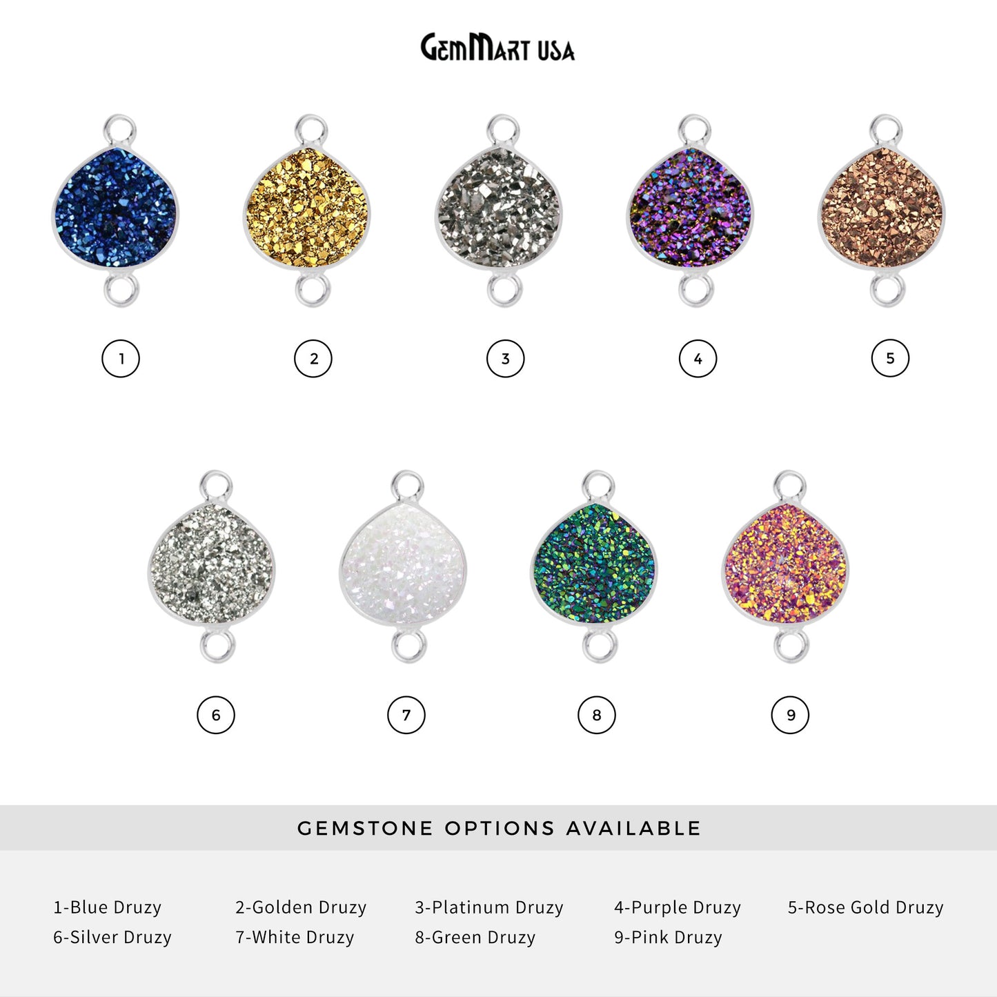 Natural Titanium Druzy 12mm Silver Double Bail Heart Bezel Connector