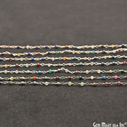 Multi Stone Faceted 2mm Silver Wire Wrapped Rosary Chain