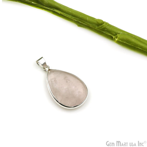 Rose Quartz Gemstone Pears 35x22mm Sterling Silver Necklace Pendant 1PC