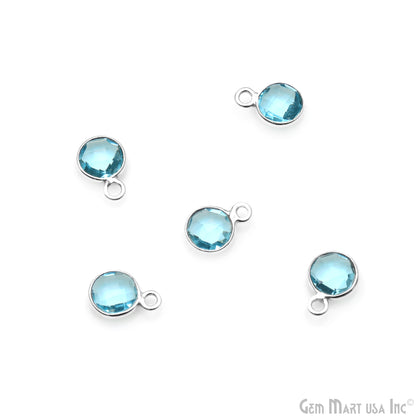 Blue Topaz Round 6mm Single Bail Silver Plated Gemstone Connector