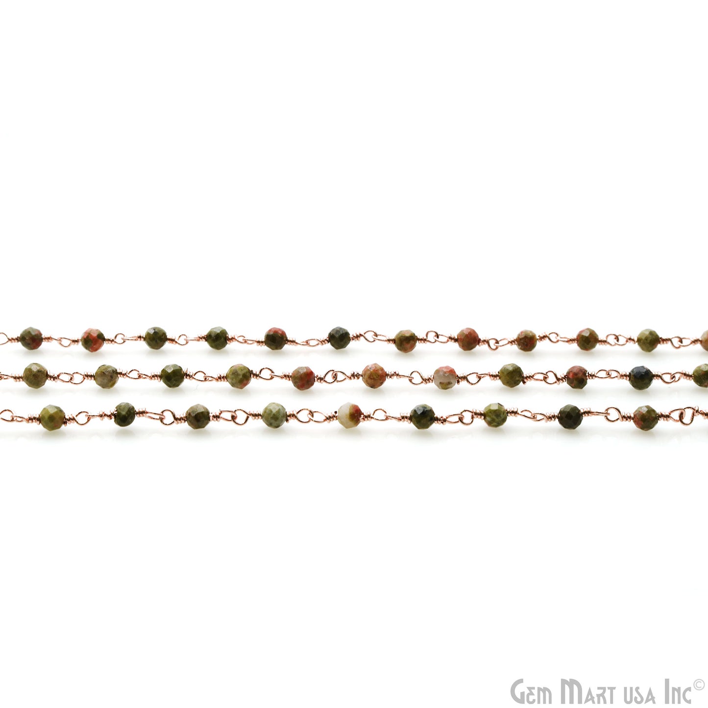 Unakite 2.5-3mm Gold Plated Beaded Wire Wrapped Rosary Chain