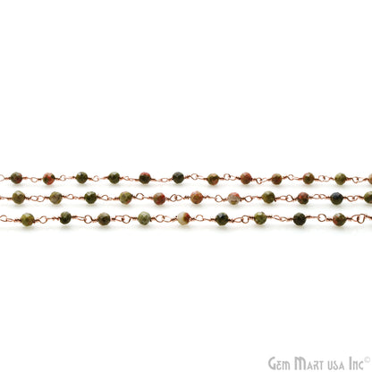 Unakite 2.5-3mm Gold Plated Beaded Wire Wrapped Rosary Chain