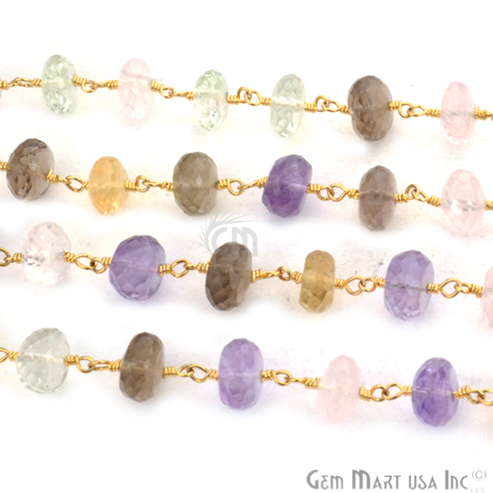 Multi Color 7-8mm Beads Chain, Gold Plated Wire Wrapped Rosary Chain - GemMartUSA (764022554671)